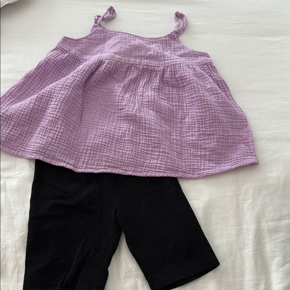 Cat & Jack purple linen top & black shorts